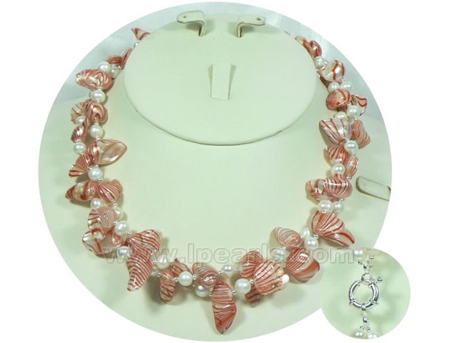 double rows orange blister pearl and potato pearl necklace