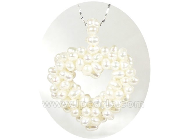 3-4mm white potato frehswater pearl knitted pendant