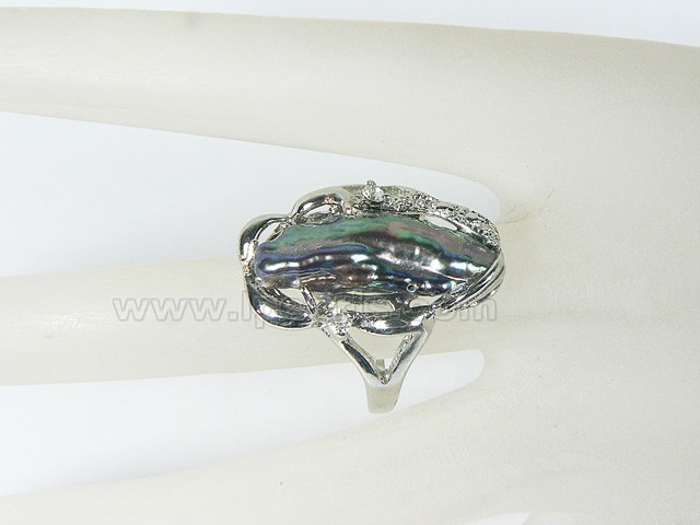 natural black lute shape freshwater pearl ring wholesale