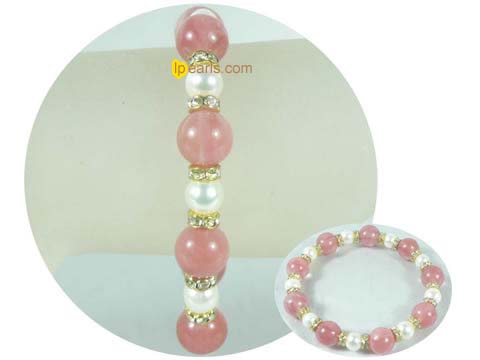 6-7mm elasticity freshwater pearl jewelry bracelet with stone