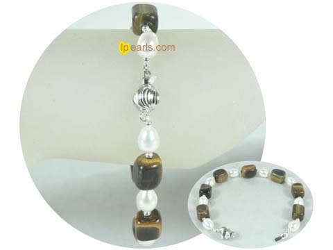 8*10mm square gemstone bracelet with white pearl