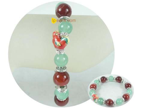 beauty 12mm red carnelian bracelet with green jade