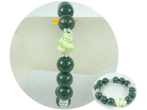 wholesale 12mm dark green gemstone bracelet with zircon