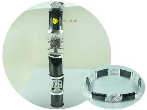 elegant black sterling silver chineselink multi jade bracelet