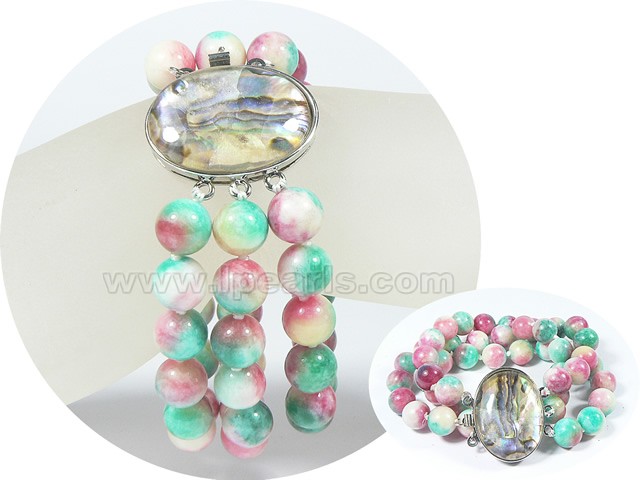 wholesale three strands multi colors jade bracelet