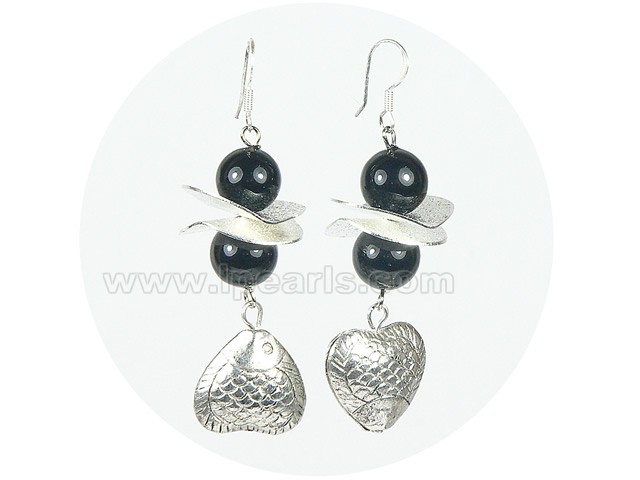 10mm black agate earrings