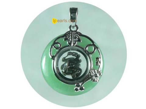 green color donut shape jade with sterling silver mounting penda