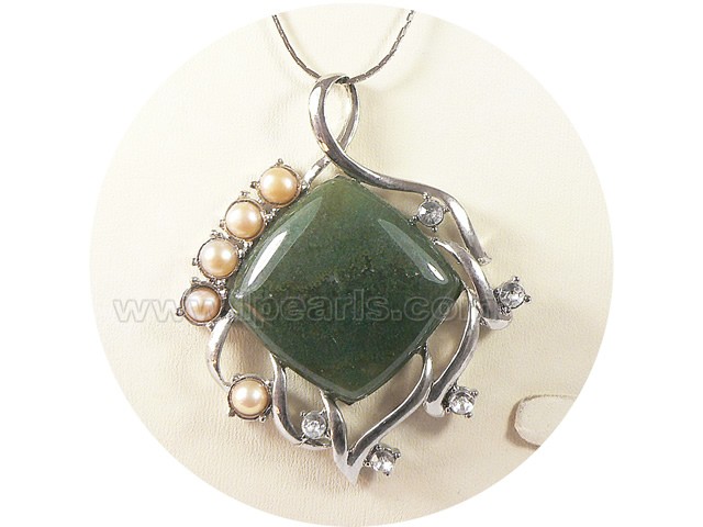 5.5*6.5cm dark green gemstone pendant with pink pearl