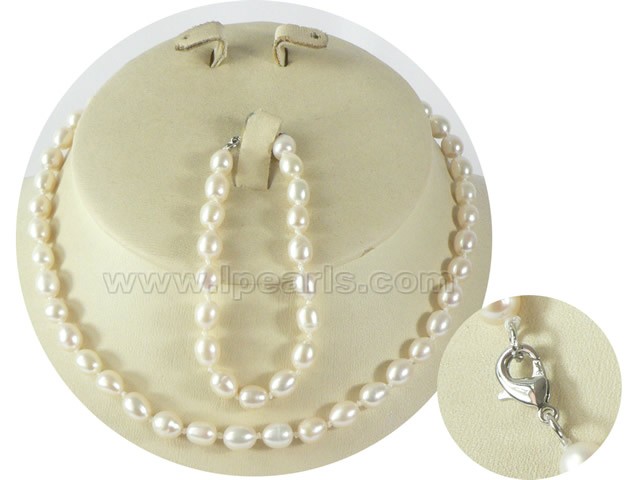 wholesale 6-7mm rice pearl Child's necklace and bracelet sets