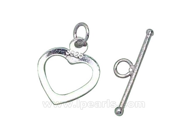 5pcs 14mm heart shape 925 sterling silver toggle clasp