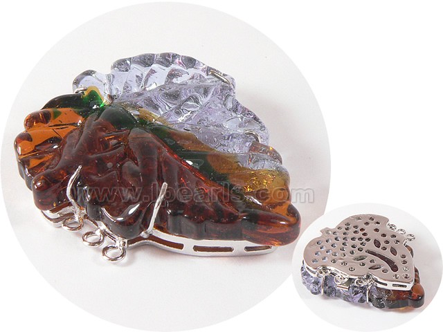 3 rows red and blue leaf shape coloured glaze clasp