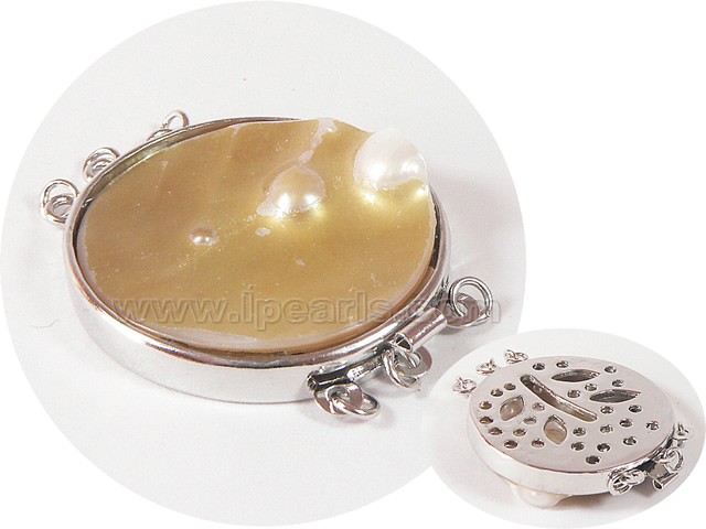 3.5cm 3 rows yellow round shell clasp with pearl