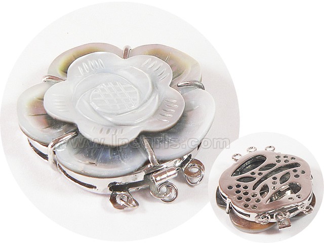 3.5cm 3 rows grey flower carved shell clasp