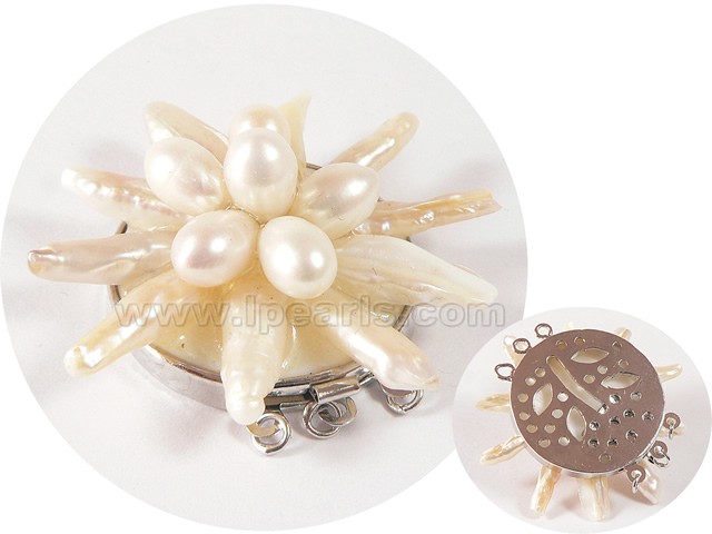 4.5cm 3 rows white starfish shape freshwater pearl clasp