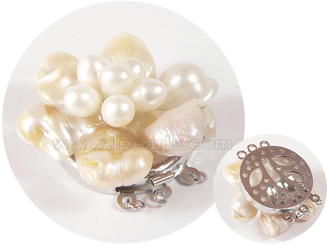3.5cm 3 rows white Keshi pearl clasp with rice pearl