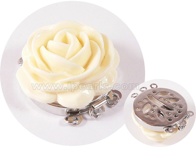 3.5cm 3 rows white rose shape colophony clasp
