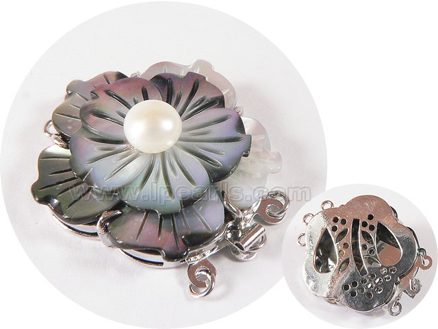 3.5cm elegant 3 rows black flower carved shell clasp