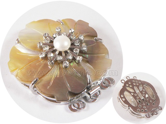 3.5cm elegant 3 rows brown flower shell clasp with zircon