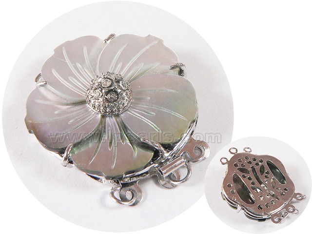 3.5cm elegant 3 rows grey flower shell clasp with zircon