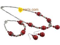 red coral necklace and dangling earrings set