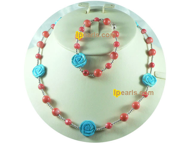6mm and 8mm pink coral set of necklace and bracelet