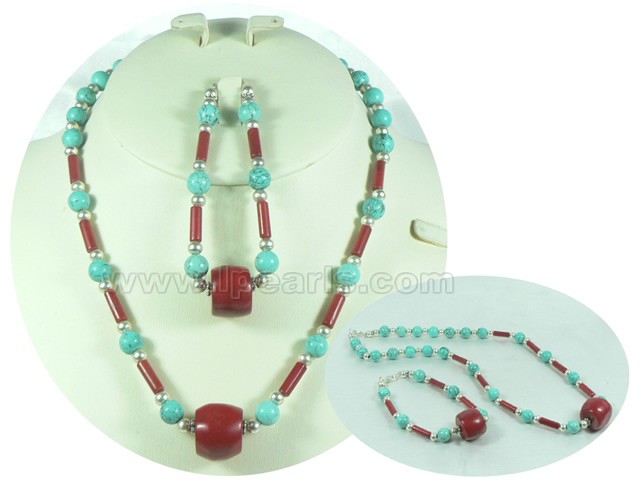 4*12mm cylindrical red coral necklace and bracelet sets