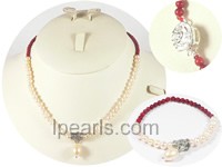 8-9mm blister pearl and 3.5mm red round coral jewelry sets