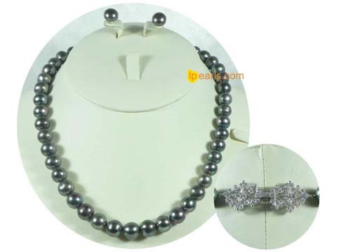10-11mm black round freshwater pearl set