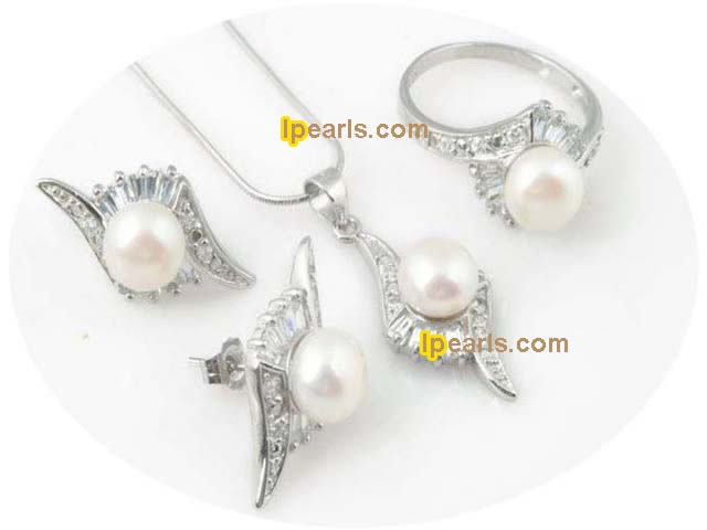 7.5-8mm white bread pearl jewelry set in sterling silver