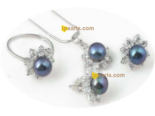 7-7.5mm black bread pearl pendant set at factory price