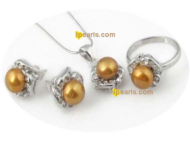 dark champagne bread pearl jewelry set in sterling silver