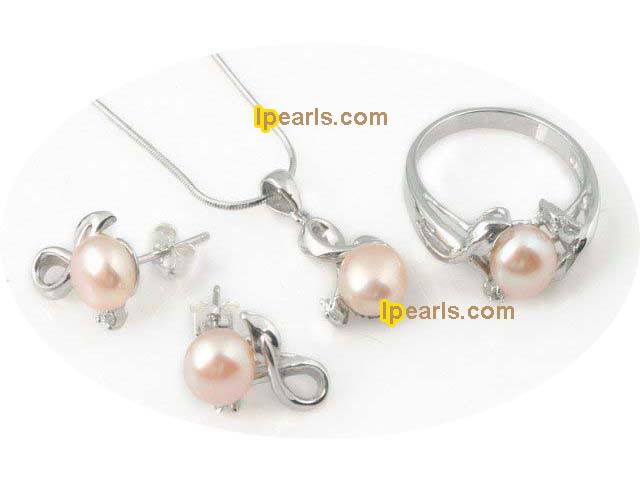 good quality 7-7.5mm pink bread pearl jewelry set