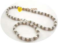 rose quartz and potato Pearl Necklace& bracelet set