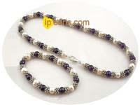 amethyst and potato Pearl Necklace& bracelet jewelry set