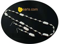 wholesale sterling silver oblong coin pearl necklace and earring
