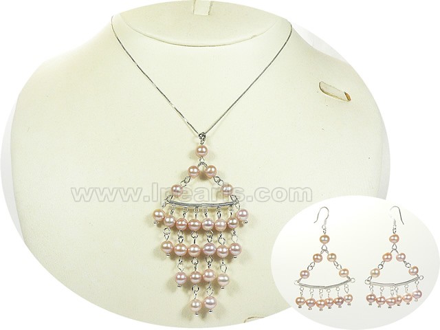 sterling silver purple Pearl pendant earrings set