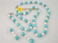 turquoise and potato pearl necklace and bracelet set