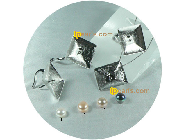 sterling pendant earrings and rings with cute bread pearls