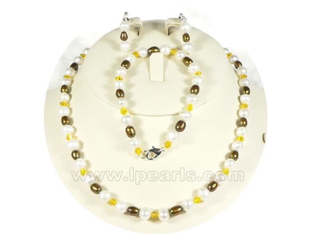 Stylish freshwater pearl bridal jewlery set with Austria crystal