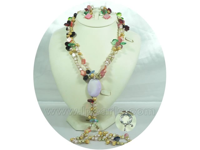 fashion freshwater pearl necklace and earrings jewelry sets