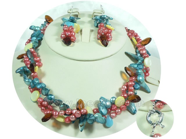 pretty red nugget pearl and blue blister pearl jewelry sets