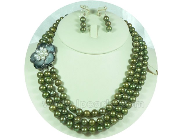 fashion 8-9mm green potato freshwater pearl jewelry sets