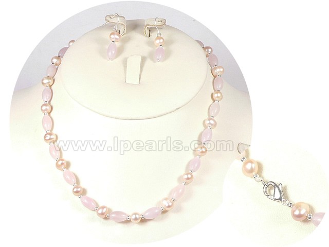 8*11mm quartz and 6-7mm pink freshwater pearl jewelry sets
