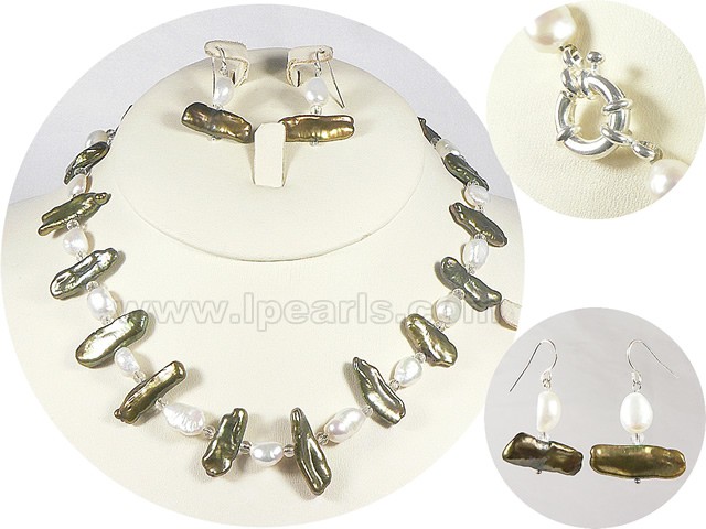 7*20mm coffee biwa pearl and keshi pearl jewelry sets