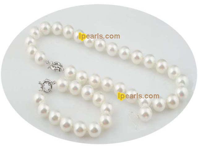 12mm white south sea shell pearl necklace earrings set