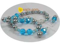 wholesale 10mm grey shell pearl and faceted crystal necklace set