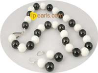 14mm shell pearl alternated white tridacna bead necklace set