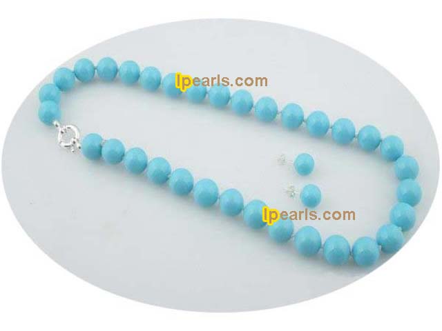 blue 12mm shell pearl necklace and earrings sets