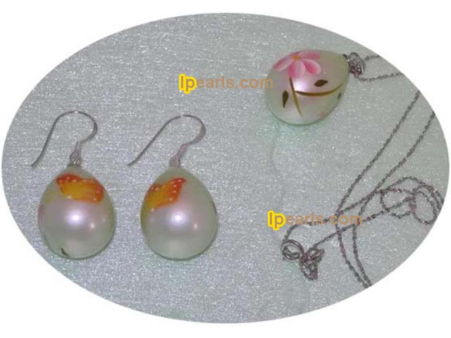 white 15*20mm shell pearl jewelry set with sterling silver fitti