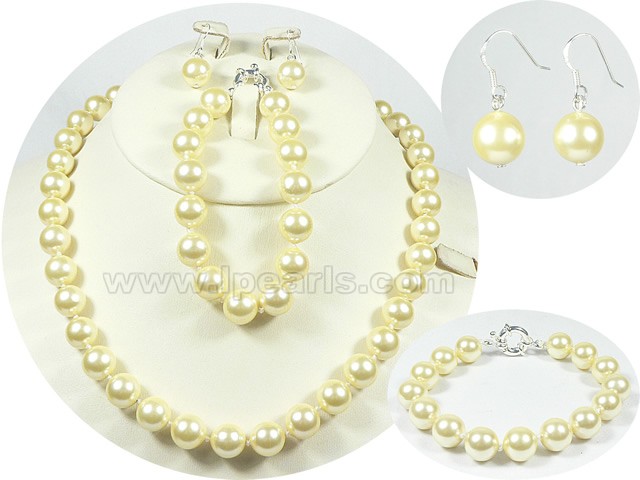 10mm light goldenrod yellow shell pearl set